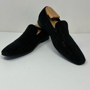 Moretti Gold Label Bolton Mens Black Rhinestone Loafers Shoes Z1